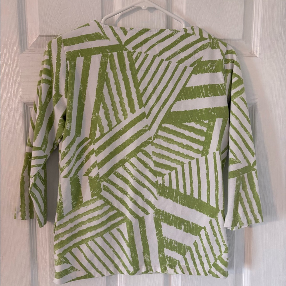 Ruby Rd Green Geometric Print Top 3/4 Sleeve Stretch Blouse Size S - Picture 2 of 5